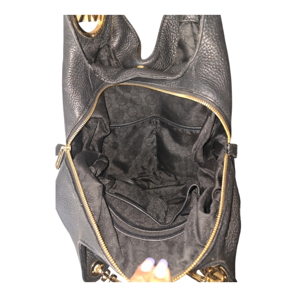 MICHAEL KORS FULTON BLACK PEBBLE LEATHER CHAIN BAG TOTE EXTRA ROOMY EUC - Picture 11 of 16